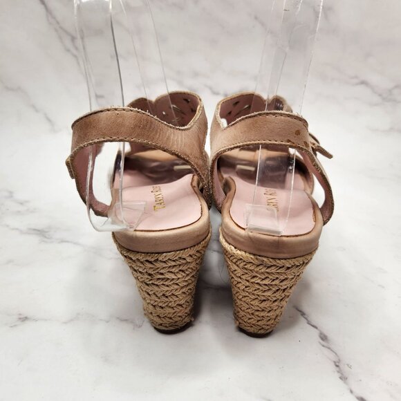 Taryn Rose Tan Leather Espadrille Wedges Sandals Laser Cut W/ Dust Bag 7.5 - Picture 4 of 9